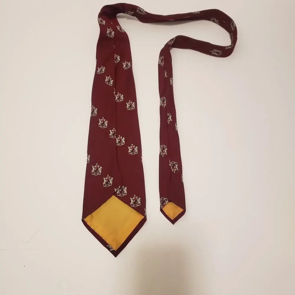 Vintage Embosed Burgunday Tie w/ Coat of Arms Diagonal Feat. Red. 4